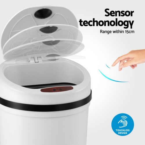 Devanti Sensor Bin Motion Rubbish Bins Kitchen Automatic Trash Can White 9L - Image 4