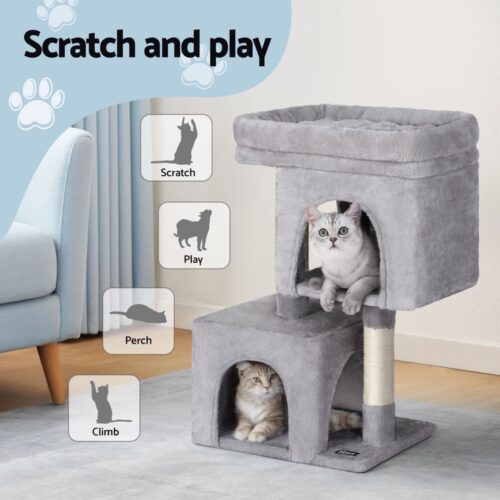 i.Pet Cat Tree 67cm Tower Scratching Post Trees Scratcher Condo House Light Grey - Image 4