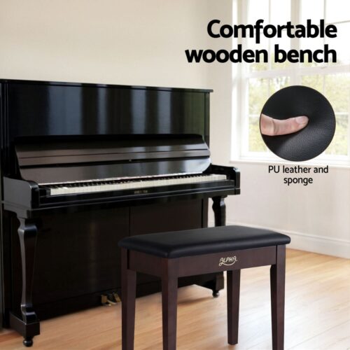 Alpha Piano Bench Stool with Storage Wooden PU Leather - Image 4