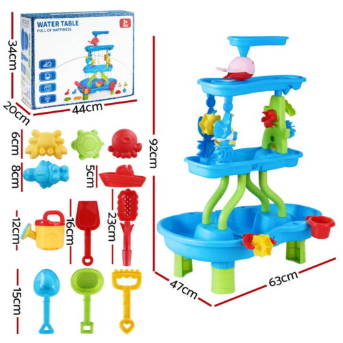 Keezi Kids Sand and Water Table 4-Tier Waterfall Sandpit Toys Beach Shovel - Image 2