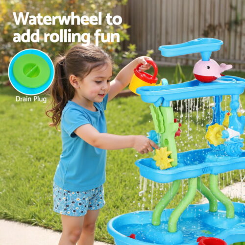 Keezi Kids Sand and Water Table 4-Tier Waterfall Sandpit Toys Beach Shovel - Image 5
