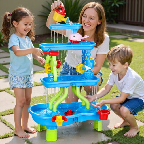 Keezi Kids Sand and Water Table 4-Tier Waterfall Sandpit Toys Beach Shovel - Image 7
