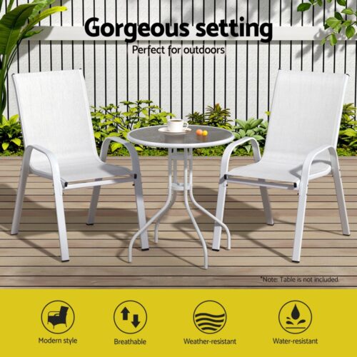 Gardeon 2PC Outdoor Dining Chairs Stackable Lounge Chair Patio Furniture White - Image 4