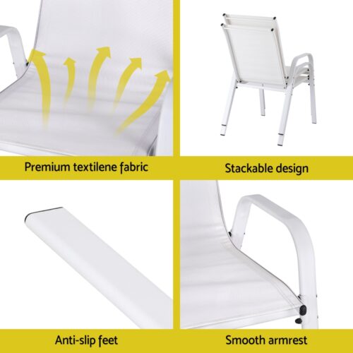 Gardeon 2PC Outdoor Dining Chairs Stackable Lounge Chair Patio Furniture White - Image 6
