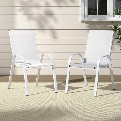 Gardeon 2PC Outdoor Dining Chairs Stackable Lounge Chair Patio Furniture White - Image 7