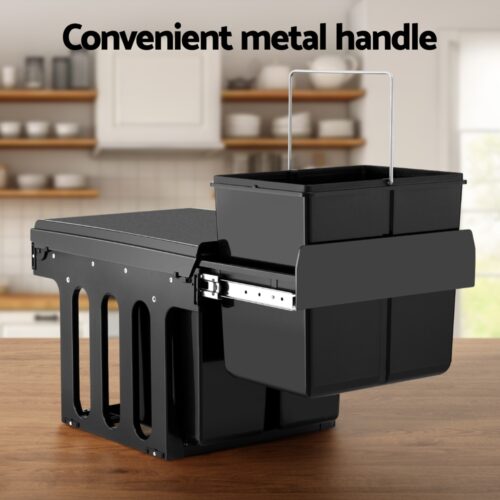 Cefito Pull Out Bin Kitchen Triple Slide Garbage Rubbish Bins Basket Blcak 31L - Image 5
