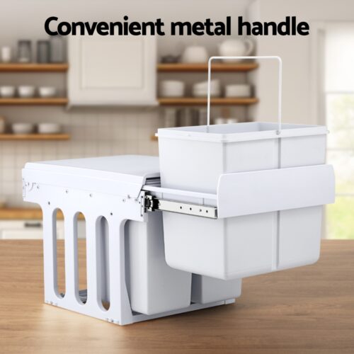 Cefito Pull Out Bin Kitchen Triple Slide Garbage Rubbish Bins Basket White 31L - Image 5