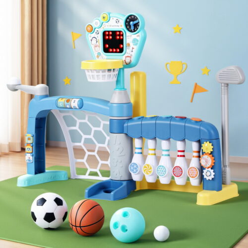 Keezi Kids Basketball Hoop Stand Bowling Baseball Golf Game Sports Toys Set Blue - Image 7