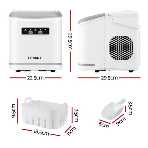 Devanti Ice Maker Machine Portable 12kg Countertop w/Self Cleaning 1.3L White - Image 2