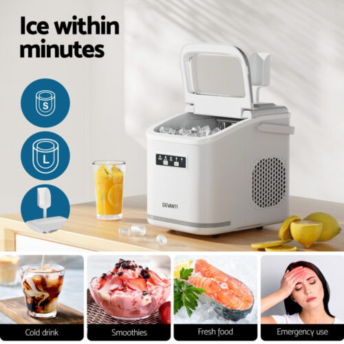 Devanti Ice Maker Machine Portable 12kg Countertop w/Self Cleaning 1.3L White - Image 4