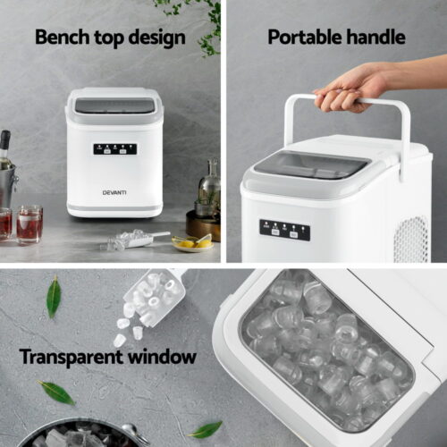 Devanti Ice Maker Machine Portable 12kg Countertop w/Self Cleaning 1.3L White - Image 5