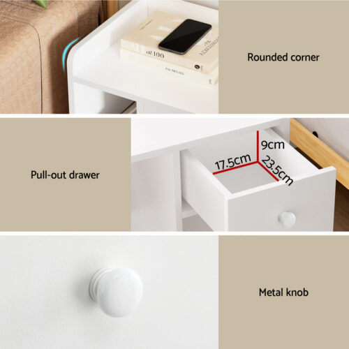 Artiss Bedside Table Drawer Nightstand Side End Table Storage Open Shelf White - Image 6