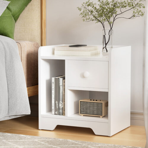 Artiss Bedside Table Drawer Nightstand Side End Table Storage Open Shelf White - Image 7