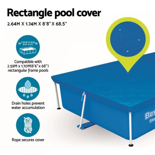 Bestway Pool Cover 264x174cm Rectangle Swimming Pool PE Shelter Fits 259x170cm Pools - Image 5