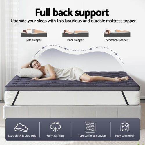Giselle 5cm Mattress Topper Pillowtop toppers Bamboo Charcoal Double - Image 4