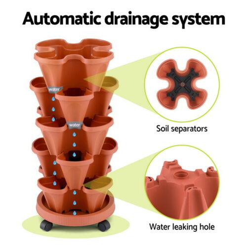 Green Fingers Raised Garden Bed 5 Tier Vertical Garden Brick Red Strawberry Stackable Planters Herbs Petunias - Image 4