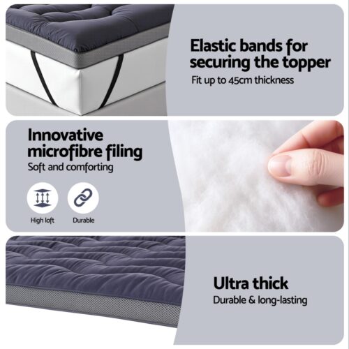 Giselle 5cm Mattress Topper Pillowtop toppers Bamboo Charcoal King - Image 6