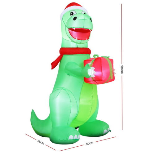 Jingle Jollys Christmas Inflatable Dinosaur 1.8M Height LED Decorations Illuminated - Image 2