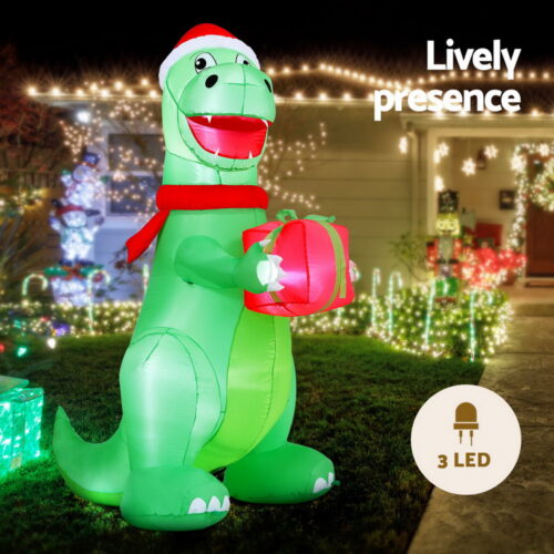 Jingle Jollys Christmas Inflatable Dinosaur 1.8M Height LED Decorations Illuminated - Image 4