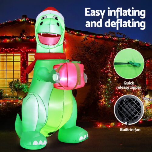 Jingle Jollys Christmas Inflatable Dinosaur 1.8M Height LED Decorations Illuminated - Image 5