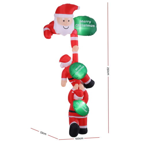Jingle Jollys Christmas Inflatable Climbing Santa 2.5M Height LED Decorations Illuminated - Image 2