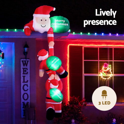 Jingle Jollys Christmas Inflatable Climbing Santa 2.5M Height LED Decorations Illuminated - Image 4