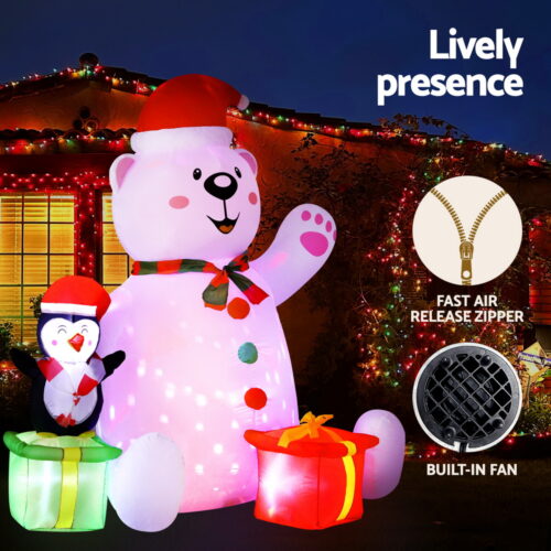 Jingle Jollys Christmas Inflatable Bear 1.8M Height LED Outdoor Decorations Illuminated - Image 4