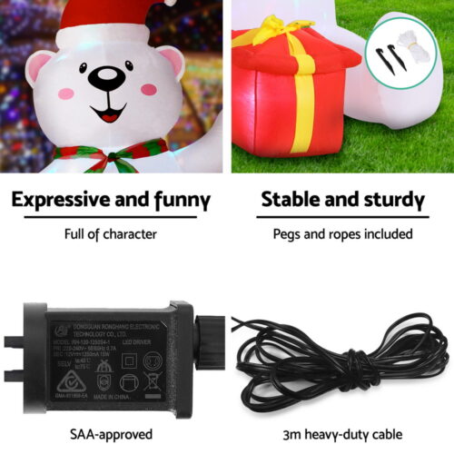 Jingle Jollys Christmas Inflatable Bear 1.8M Height LED Outdoor Decorations Illuminated - Image 6