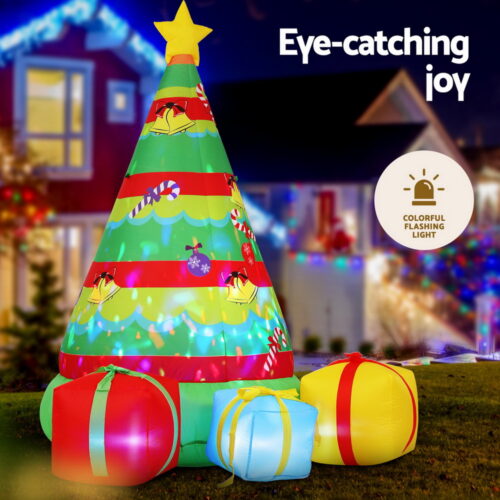 Jingle Jollys Christmas Inflatable Gift Tree 2.2M Height Flashing Light Decorations Illuminated - Image 4