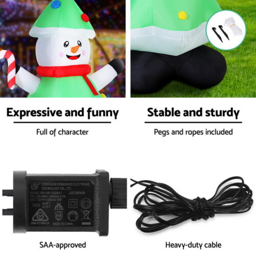 Jingle Jollys Christmas Inflatable Snowman Tree 2.75M Height LED Decorations Illuminated - Image 6