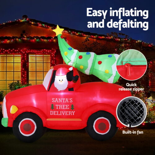 Jingle Jollys Christmas Inflatable Santa Truck 1.6M Height LED Decorations Illuminated - Image 5