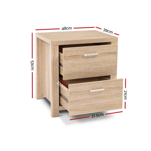 Artiss Bedside Table 2 Drawers - MAXI Pine - Image 2