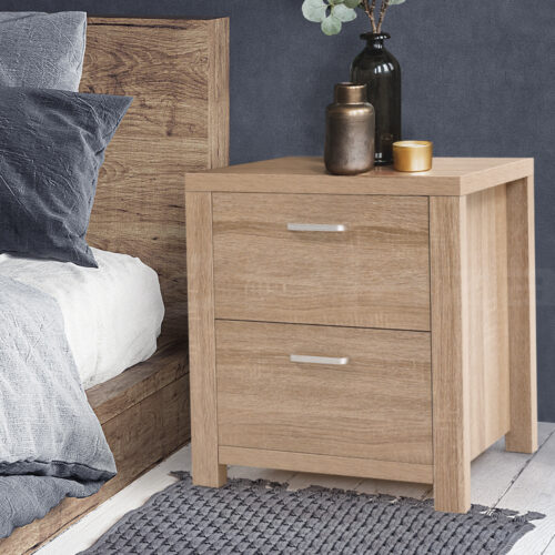 Artiss Bedside Table 2 Drawers - MAXI Pine - Image 7