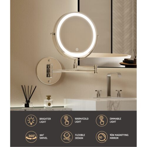 Embellir Extendable Makeup Mirror 10X Magnifying Double-Sided Bathroom Silver - Image 4