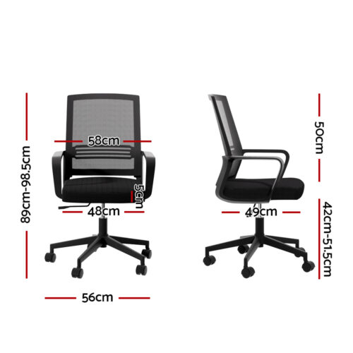 Artiss Mesh Office Chair Computer Gaming Desk Chairs Work Study Mid Back Black - Image 2
