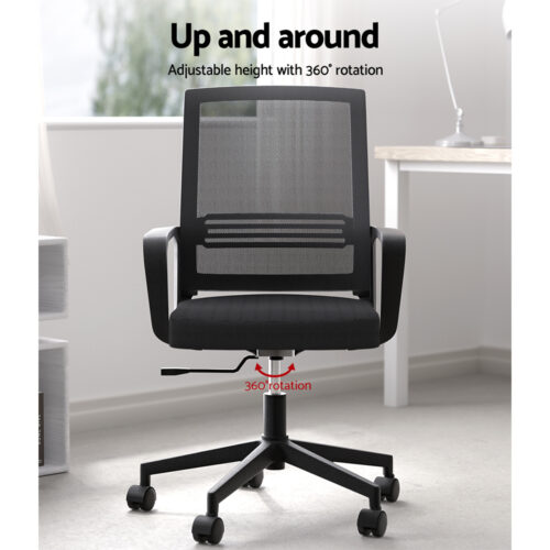 Artiss Mesh Office Chair Computer Gaming Desk Chairs Work Study Mid Back Black - Image 4