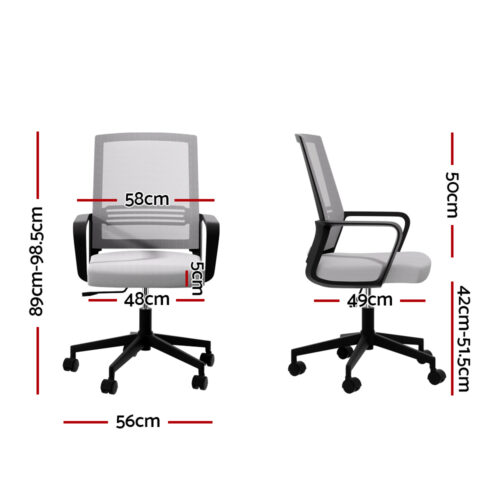 Artiss Mesh Office Chair Computer Gaming Desk Chairs Work Study Mid Back Grey - Image 2