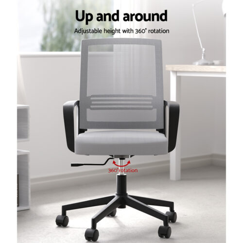 Artiss Mesh Office Chair Computer Gaming Desk Chairs Work Study Mid Back Grey - Image 4