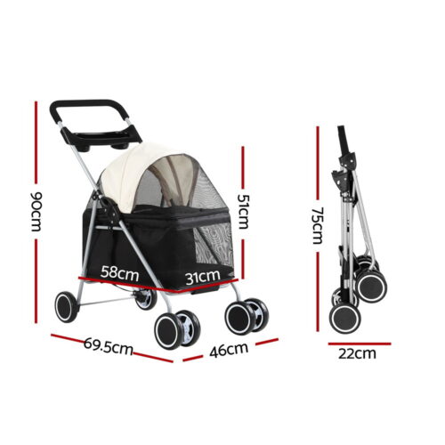 i.Pet Pet Stroller Pram Dog Cat Carrier Cage Large Travel Pushchair Foldable 4 Wheels - Image 2
