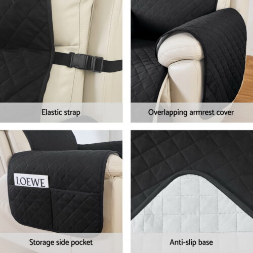 Artiss Recliner Chair Cover 100% Water Resistant Black - Image 6