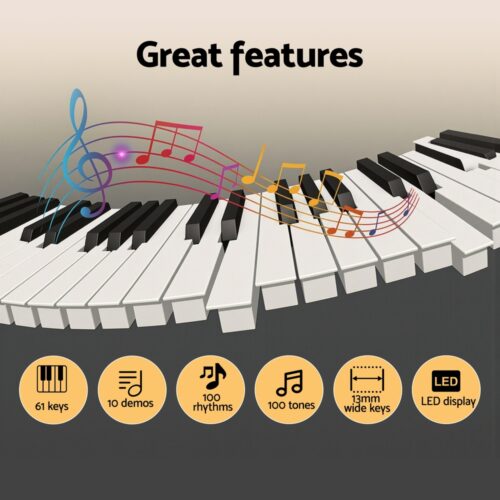 Alpha 61-Key Digital Piano Keyboard Electric Kids Gift Black - Image 4