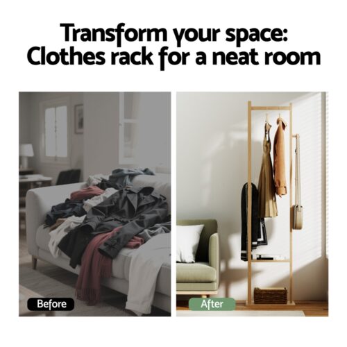 Artiss Clothes Rack Airer Coat Stand Bamboo - Image 6