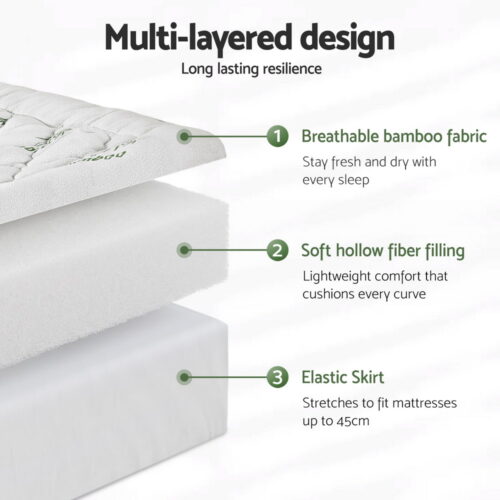 Giselle Mattress Topper 5cm Pillowtop toppers Bamboo Double - Image 5
