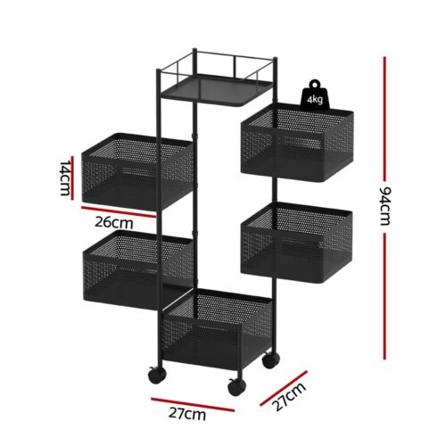 Artiss Storage Trolley Kitchen Cart 5 Tiers Storage Rack Black - Image 2