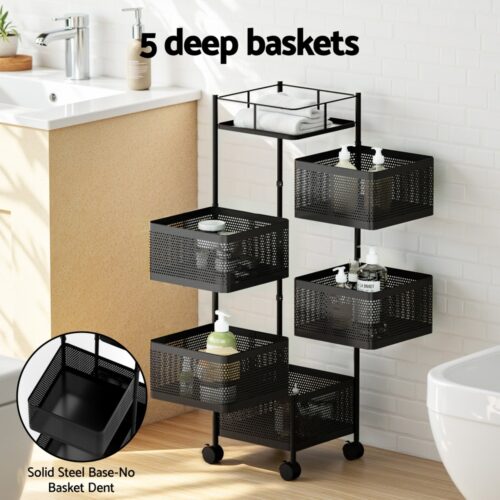 Artiss Storage Trolley Kitchen Cart 5 Tiers Storage Rack Black - Image 4