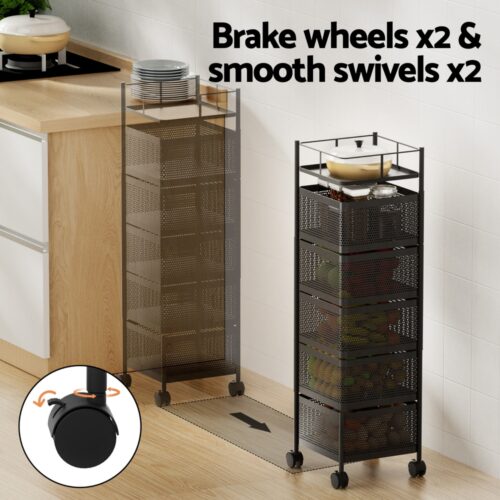 Artiss Storage Trolley Kitchen Cart 5 Tiers Storage Rack Black - Image 5