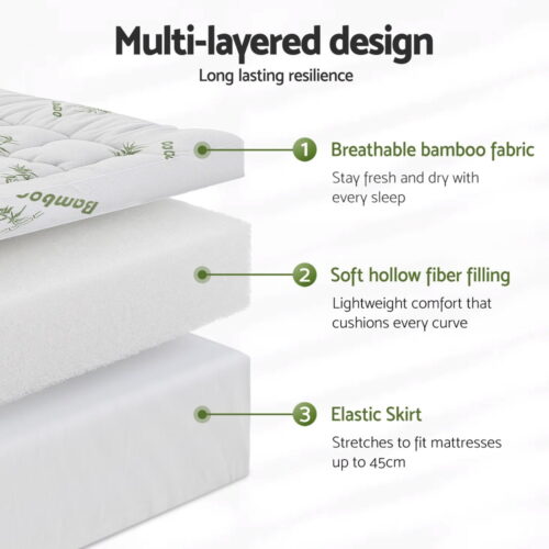 Giselle Mattress Topper 11cm Pillowtop toppers Bamboo King Single - Image 5