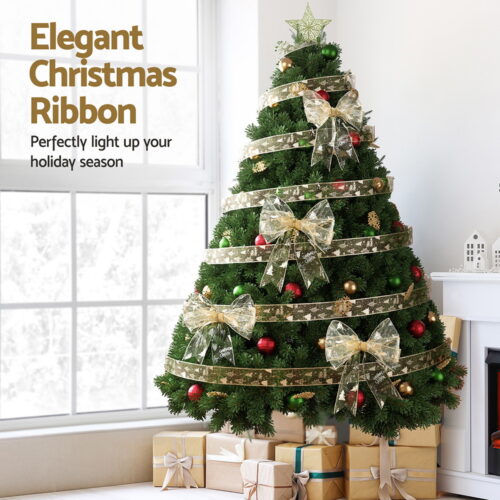 Jingle Jollys 20M Christmas Ribbon Roll Bow Printed Xmas Tree Decor Gift Gold - Image 5