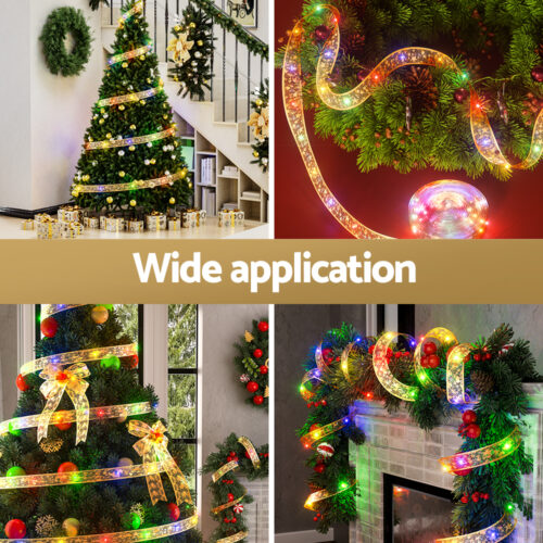 Jingle Jollys 20M Christmas Lights Fairy Ribbon Light 200 LED Xmas Decor Golden - Image 5