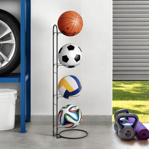 Everfit Ball Storage Rack Sports Equipment Organizer 4-Tier Holder for Garage Gym Black - Image 7